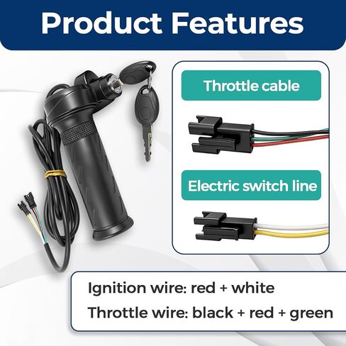 خنق ملتوي كامل لRidstar مع مفتاحين، مقابض خنق عالمية لRidstar Q20/Q20Lite/Q20Pro/H20/H26Pro/H20، مقبض دوار لدراجة Ridstar الكهربائية/الدراجات البخارية/الدراجة الثلاثية in Kuwait