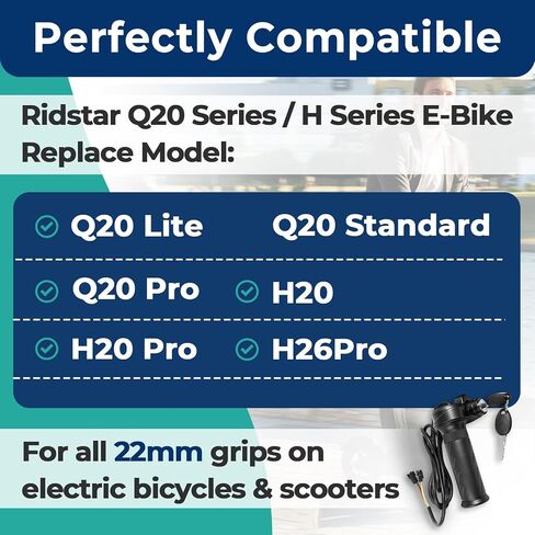 خنق ملتوي كامل لRidstar مع مفتاحين، مقابض خنق عالمية لRidstar Q20/Q20Lite/Q20Pro/H20/H26Pro/H20، مقبض دوار لدراجة Ridstar الكهربائية/الدراجات البخارية/الدراجة الثلاثية in Kuwait