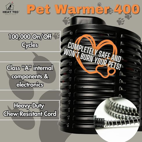 جهاز تدفئة الحيوانات الأليفة من هيت تيك | سخان بيت الكلب بقدرة 300 وات مع سلك مقاوم للمضغ | التحكم الحراري | آمن - حرارة جافة in Kuwait