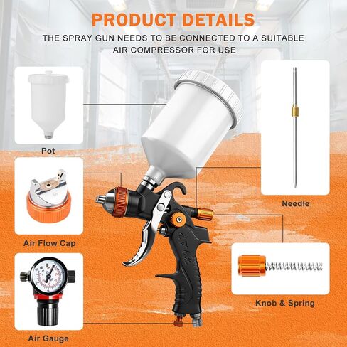 مجموعة مسدسات رش الهواء HVLP الاحترافية، مسدسات رش الطلاء بتغذية الجاذبية مع فوهات 1.4، 1.7، 2.0 مم 20 أونصة 600 سم مكعب مع مقياس للطلاء التلقائي، التمهيدي، الطبقة الشفافة/العلوية واللمس (غير مناسبة لطلاء اللاتكس) in Kuwait