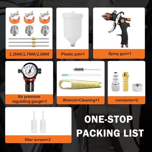 مجموعة مسدسات رش الهواء HVLP الاحترافية، مسدسات رش الطلاء بتغذية الجاذبية مع فوهات 1.4، 1.7، 2.0 مم 20 أونصة 600 سم مكعب مع مقياس للطلاء التلقائي، التمهيدي، الطبقة الشفافة/العلوية واللمس (غير مناسبة لطلاء اللاتكس) in Kuwait