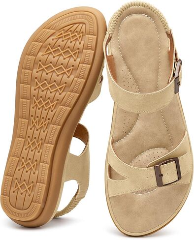 صنادل مسطحة للنساء الأنيقة: مضادة للانزلاق وقابلة للتعديل للمشي اليومي - نعل داخلي ناعم ومسامي لراحة طوال اليوم في الصيف - أزياء نسائية in Kuwait