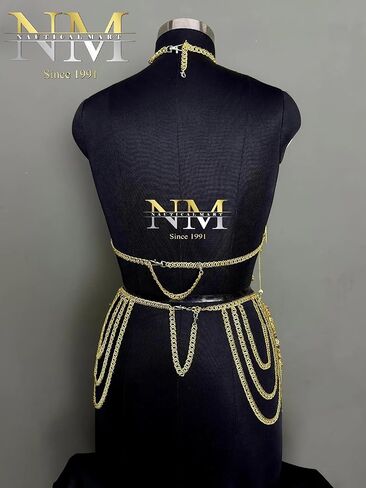 Medieval Gold Chain Body Armor Set for women- Goddess Chain Harness Set with Waist Skirt & Top | Lady Chainmail Costume Perfect For Cosplay-Roleplay Events, & Pary Wear Costume | LARP female armor in Saudi Arabia