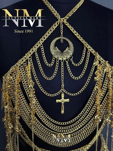 Medieval Gold Chain Body Armor Set for women- Goddess Chain Harness Set with Waist Skirt & Top | Lady Chainmail Costume Perfect For Cosplay-Roleplay Events, & Pary Wear Costume | LARP female armor in Saudi Arabia