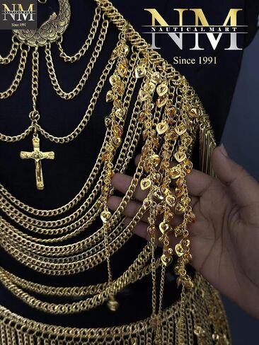 Medieval Gold Chain Body Armor Set for women- Goddess Chain Harness Set with Waist Skirt & Top | Lady Chainmail Costume Perfect For Cosplay-Roleplay Events, & Pary Wear Costume | LARP female armor in Saudi Arabia