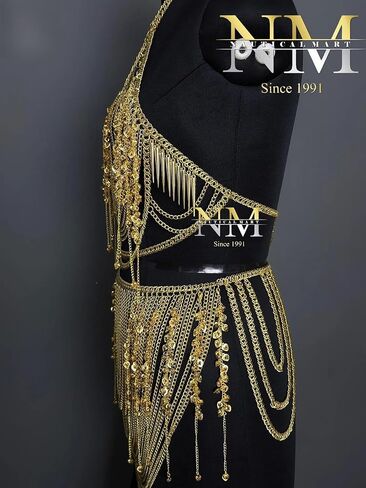 Medieval Gold Chain Body Armor Set for women- Goddess Chain Harness Set with Waist Skirt & Top | Lady Chainmail Costume Perfect For Cosplay-Roleplay Events, & Pary Wear Costume | LARP female armor in Saudi Arabia