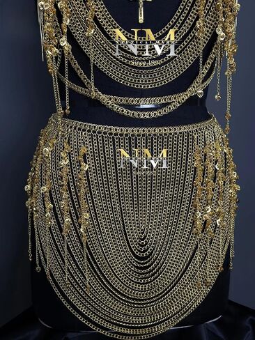 Medieval Gold Chain Body Armor Set for women- Goddess Chain Harness Set with Waist Skirt & Top | Lady Chainmail Costume Perfect For Cosplay-Roleplay Events, & Pary Wear Costume | LARP female armor in Saudi Arabia