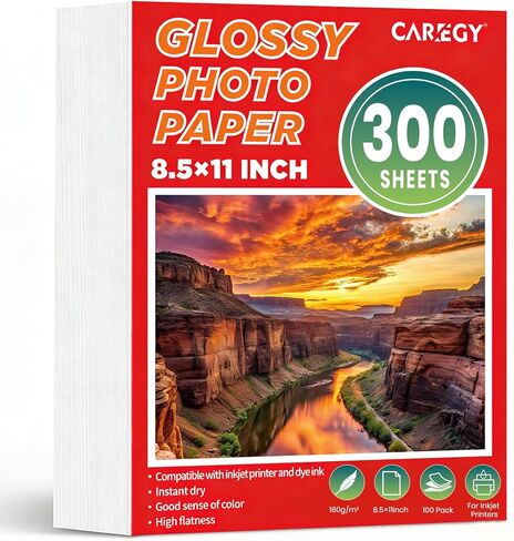 CAREGY 100 Sheets Glossy Photo Paper 8.5 x 11 Inches, Inkjet Photo Printer Paper,Compatible with Inkjet Printer Use Dye Ink,Professional Picture Paper(180gsm/48lb) in Kuwait
