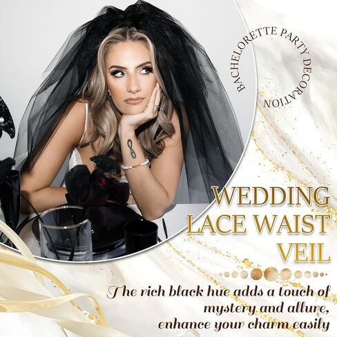 Black Veil Single Tier Tulle Veil Halloween Gothic Veils Waist Length Short Simple Veils Bridal Hair Accessories For Brides and Women Prom Evening in Saudi Arabia
