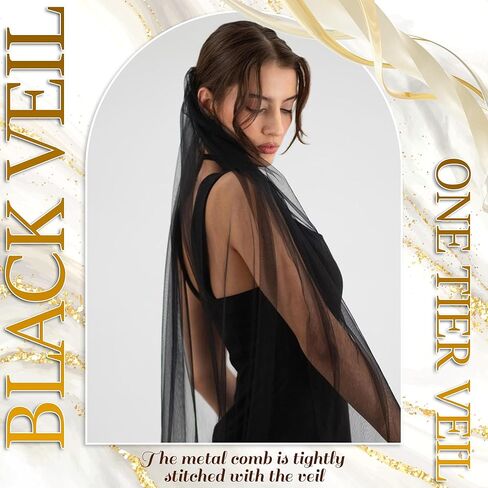 Black Veil Single Tier Tulle Veil Halloween Gothic Veils Waist Length Short Simple Veils Bridal Hair Accessories For Brides and Women Prom Evening in Saudi Arabia