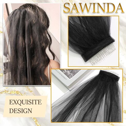 Black Veil Single Tier Tulle Veil Halloween Gothic Veils Waist Length Short Simple Veils Bridal Hair Accessories For Brides and Women Prom Evening in Saudi Arabia