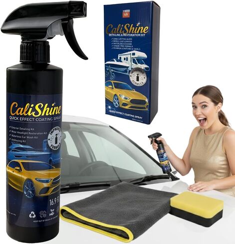 CaliShine Quick Effect Coating Spray - 16.9 fl oz Waterless Ceramic Car Wax Coat - Detail Polish & Cleaner for Cars Boat Body & Glasses, Window Glass and Headlight - Shine Restoration Kit (500 ml) in Saudi Arabia