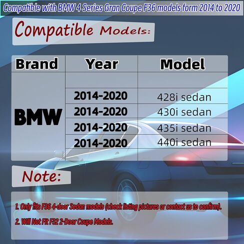 جناح سقف النافذة الخلفية متوافق مع BMW F36 4 Series Gran Coupe 428i/ 430i/ 435i/ 440i 2014-2020 (سيدان ذات 4 أبواب فقط)، ملحقات خارجية للشفاه العلوية باللون الأسود اللامع in Saudi Arabia
