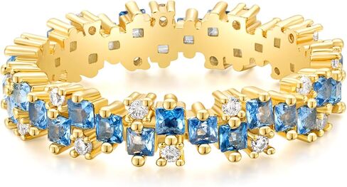 SHINYSO Rainbow Eternity Engagement Ring for Women Colorful Baguette Princess Cut Cubic Zirconia CZ Stackable Wedding Band Promise Rings Size 4-11 in Saudi Arabia