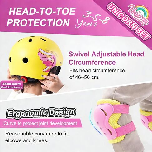خوذة دراجة للأطفال الصغار، 7 قطع خوذة للأطفال - وسادات للركبة والكوع، واقيات المعصم، مجموعة خوذة ومنصات للأطفال يونيكورن، خوذة لوح التزلج خوذة سكوتر لركوب الدراجات والتزحلق على الجليد in Kuwait