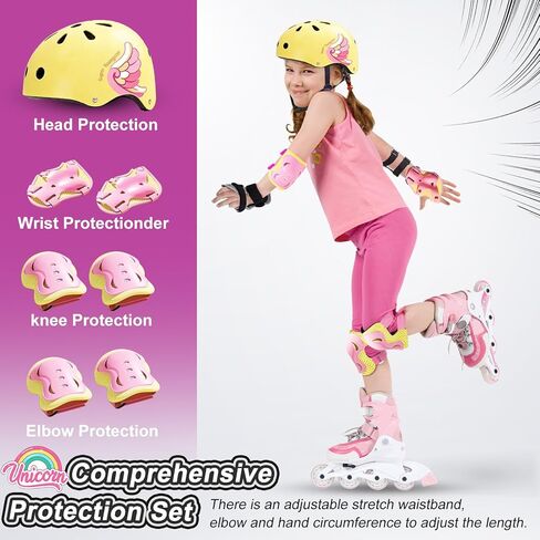 خوذة دراجة للأطفال الصغار، 7 قطع خوذة للأطفال - وسادات للركبة والكوع، واقيات المعصم، مجموعة خوذة ومنصات للأطفال يونيكورن، خوذة لوح التزلج خوذة سكوتر لركوب الدراجات والتزحلق على الجليد in Kuwait