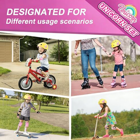 خوذة دراجة للأطفال الصغار، 7 قطع خوذة للأطفال - وسادات للركبة والكوع، واقيات المعصم، مجموعة خوذة ومنصات للأطفال يونيكورن، خوذة لوح التزلج خوذة سكوتر لركوب الدراجات والتزحلق على الجليد in Kuwait