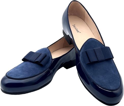 Justar Men's Leather Loafers Belgian Formal Dress Shoes Banquet with Bowtie Penny Flats Slip-On Smoking Slippers Black in Kuwait