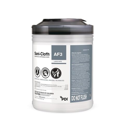 Sani-Cloth AF3 Wipes, Large, Case, 12 Canisters, 1920 Wipes, Canister, 6" x 6.75" in Kuwait