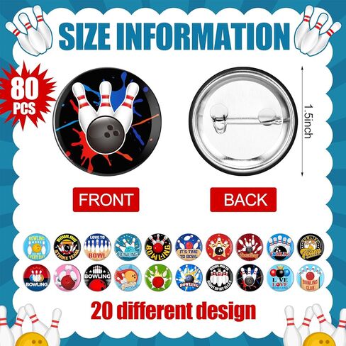 80 Pcs Bowling Buttons Pins Funny Sport Brooch Lapel Pins for Jacket Backpacks Tote Bags Hats Bowling Lovers Gifts for Men Women Sports Fans Party in Saudi Arabia