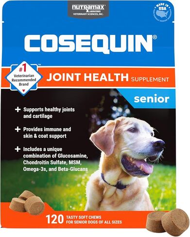 Cosequin Senior Joint Health Supplement for Senior Dogs - With Glucosamine, Chondroitin, Omega-3 for Skin and Coat Health and Beta Glucans for Immune Support, 60 Soft Chews in Kuwait