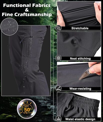 Mens Hiking Pants Waterproof Cargo Work Pants Lightweight Nylon Quick Dry Outdoor Travel Pants 6 Pockets in Saudi Arabia