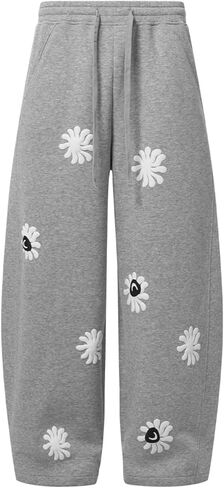 Aelfric Eden Floral Graphic Baggy Sweatpants Y2K Elastic Drawstring Barrel Wide Leg Pants Unisex in Saudi Arabia