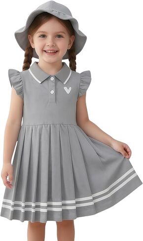Toddler Girl Dress Baby Girls Button-up Polo Uniform Dresses 2 Pieces Summer Tennis Ruffle Sleeve Clothes Size 2T-8T in Saudi Arabia