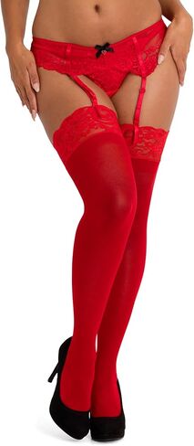 مجموعة ملابس داخلية نسائية من Lovehoney بمقاسات كبيرة | جوارب نايلون عالية الفخذ باللون الأحمر والأسود والأبيض 14-18 in Kuwait