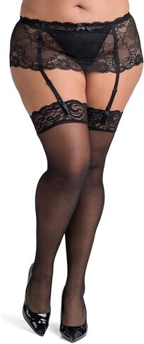 مجموعة ملابس داخلية نسائية من Lovehoney بمقاسات كبيرة | جوارب نايلون عالية الفخذ باللون الأحمر والأسود والأبيض 14-18 in Kuwait