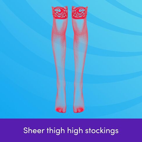 مجموعة ملابس داخلية نسائية من Lovehoney بمقاسات كبيرة | جوارب نايلون عالية الفخذ باللون الأحمر والأسود والأبيض 14-18 in Kuwait