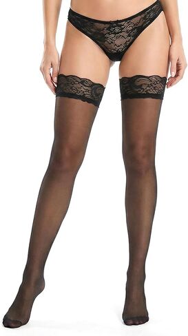 Women's Thigh High Stockings, Silky Sheer Pantyhose, Silicone Lace Top, Anti-Slip Silicone Stocking, Thigh High Stockings for Women Hold Up Mesh in Saudi Arabia