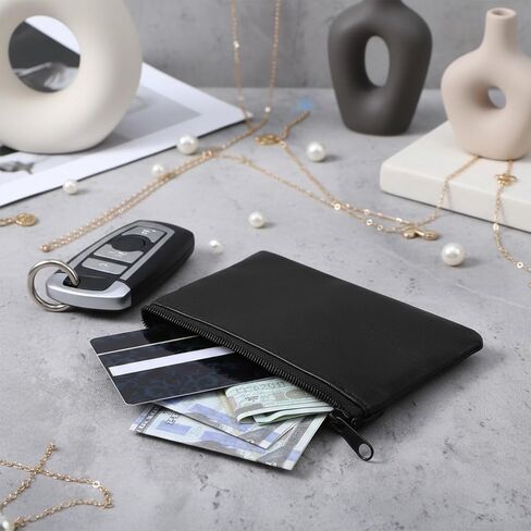 2 Pcs PU Leather Zipper Coin Purse, Mini Change Wallet Card Holder Black Zipper Pouch Small Coin Pocket Pouch for Women Men Purse Travel Daily Use in Saudi Arabia