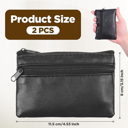 2 Pcs PU Leather Zipper Coin Purse, Mini Change Wallet Card Holder Black Zipper Pouch Small Coin Pocket Pouch for Women Men Purse Travel Daily Use in Saudi Arabia