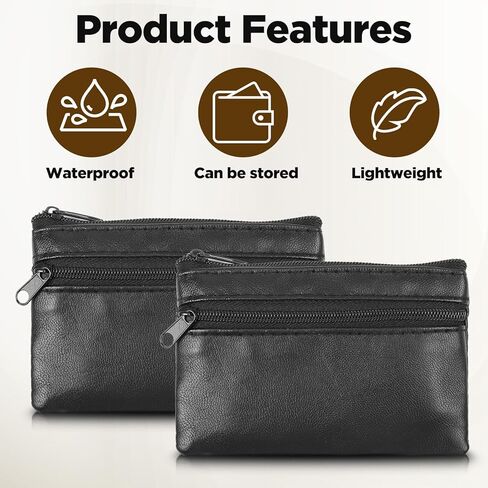 2 Pcs PU Leather Zipper Coin Purse, Mini Change Wallet Card Holder Black Zipper Pouch Small Coin Pocket Pouch for Women Men Purse Travel Daily Use in Saudi Arabia