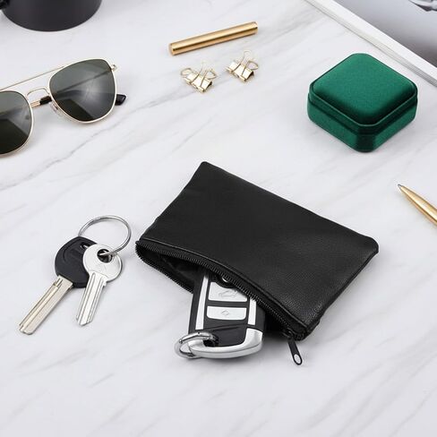 2 Pcs PU Leather Zipper Coin Purse, Mini Change Wallet Card Holder Black Zipper Pouch Small Coin Pocket Pouch for Women Men Purse Travel Daily Use in Saudi Arabia