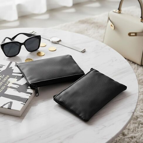 2 Pcs PU Leather Zipper Coin Purse, Mini Change Wallet Card Holder Black Zipper Pouch Small Coin Pocket Pouch for Women Men Purse Travel Daily Use in Saudi Arabia