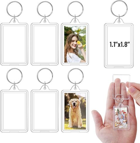 سلسلة مفاتيح للصور مقاس 1.8 × 1.1 بوصة، حلقة مفاتيح إطار صورة فارغة من الأكريليك الشفاف من أجل هدية مخصصة للحرف اليدوية (6 عبوات) in Kuwait