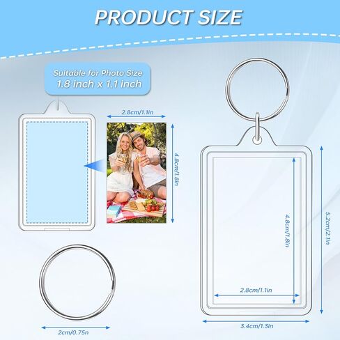 سلسلة مفاتيح للصور مقاس 1.8 × 1.1 بوصة، حلقة مفاتيح إطار صورة فارغة من الأكريليك الشفاف من أجل هدية مخصصة للحرف اليدوية (6 عبوات) in Kuwait