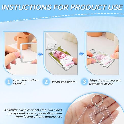 سلسلة مفاتيح للصور مقاس 1.8 × 1.1 بوصة، حلقة مفاتيح إطار صورة فارغة من الأكريليك الشفاف من أجل هدية مخصصة للحرف اليدوية (6 عبوات) in Kuwait