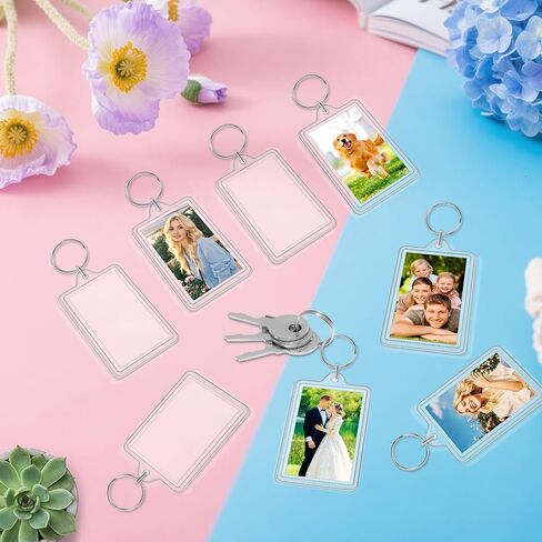 سلسلة مفاتيح للصور مقاس 1.8 × 1.1 بوصة، حلقة مفاتيح إطار صورة فارغة من الأكريليك الشفاف من أجل هدية مخصصة للحرف اليدوية (6 عبوات) in Kuwait