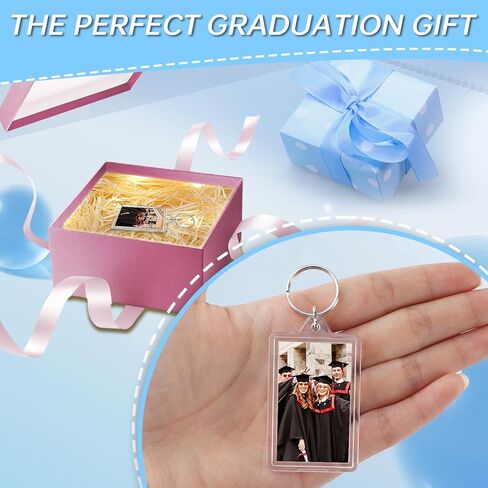 سلسلة مفاتيح للصور مقاس 1.8 × 1.1 بوصة، حلقة مفاتيح إطار صورة فارغة من الأكريليك الشفاف من أجل هدية مخصصة للحرف اليدوية (6 عبوات) in Kuwait