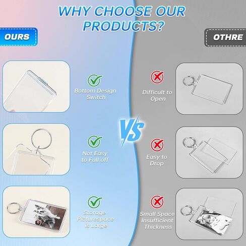 سلسلة مفاتيح للصور مقاس 1.8 × 1.1 بوصة، حلقة مفاتيح إطار صورة فارغة من الأكريليك الشفاف من أجل هدية مخصصة للحرف اليدوية (6 عبوات) in Kuwait