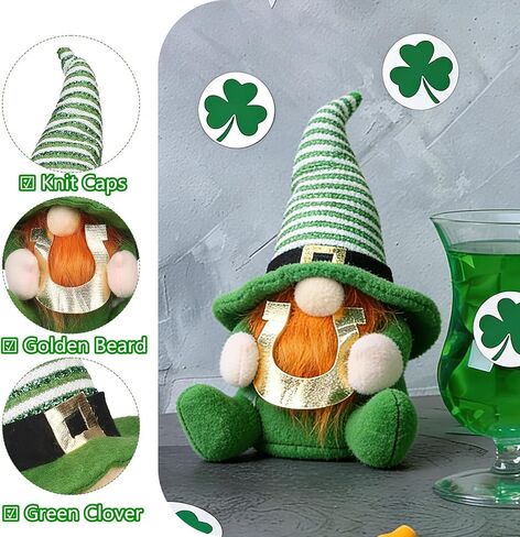 St Patricks Day Decorations Gnomes Plush St. Patrick's Decor Decoration Gifts Green Irish Elf Tomte Gnome Ornaments Accessories for Home Table in Kuwait
