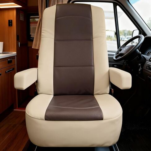 عبوتان من أغطية مقاعد RV لكراسي الكابتن: واقيات مقاعد المنزل المتنقل من الجلد الصناعي مع أغطية مسند للذراعين - قابلة للتنفس ومقاومة للماء - لسيارة مقطورة التخييم من الفئة أ تحمي من انسكابات الأوساخ والتآكل in Kuwait