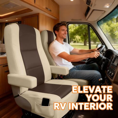 عبوتان من أغطية مقاعد RV لكراسي الكابتن: واقيات مقاعد المنزل المتنقل من الجلد الصناعي مع أغطية مسند للذراعين - قابلة للتنفس ومقاومة للماء - لسيارة مقطورة التخييم من الفئة أ تحمي من انسكابات الأوساخ والتآكل in Kuwait