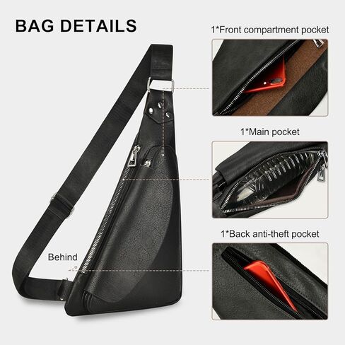 Leather Sling Crossbody Bag for Men Anti Theft Lightweight Chest Pack Genuine Leather for Outdoor Business and Travel in Saudi Arabia