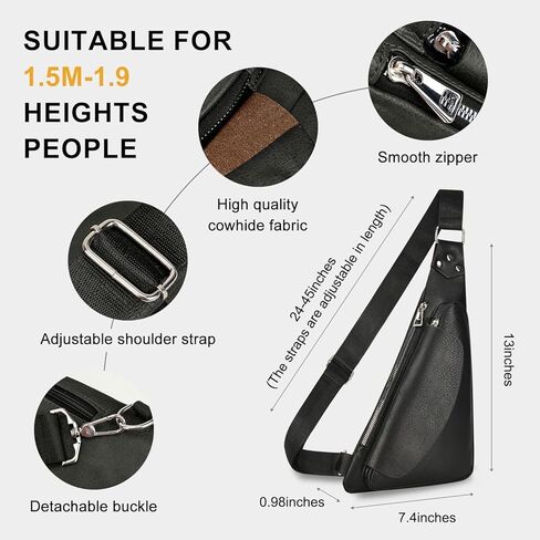 Leather Sling Crossbody Bag for Men Anti Theft Lightweight Chest Pack Genuine Leather for Outdoor Business and Travel in Saudi Arabia