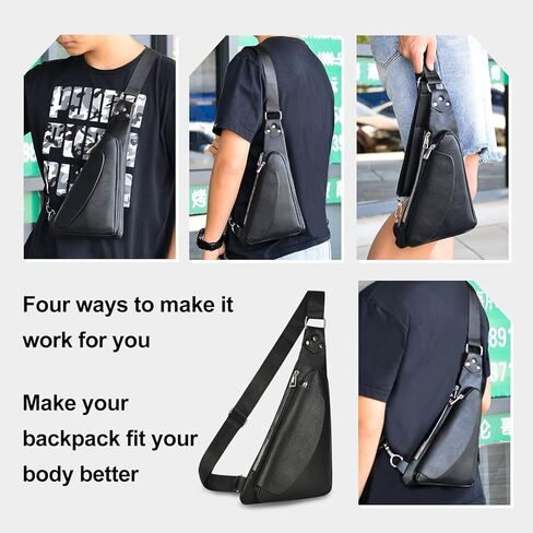 Leather Sling Crossbody Bag for Men Anti Theft Lightweight Chest Pack Genuine Leather for Outdoor Business and Travel in Saudi Arabia