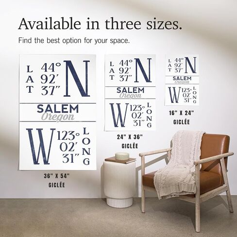 فانوس بريس 16 × 24 بوصة ديكور حائط مطبوع جيكلي، سالم، أوريغون، خط العرض وخط الطول (أزرق) in Saudi Arabia